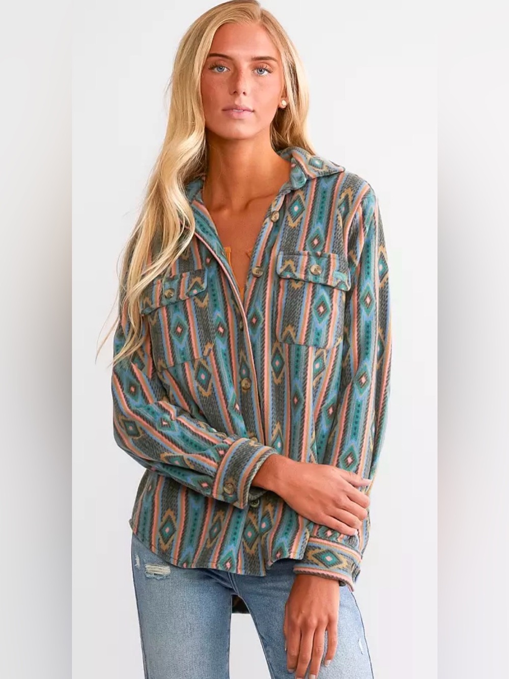 Billabong heavy fleece Aztec print button front shirt cozy soft western shacket